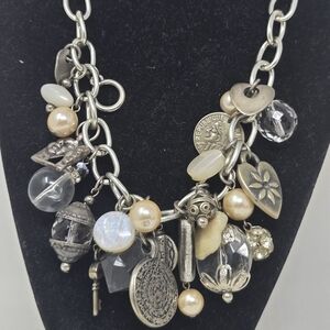 Chunky Silver‎ Chain Necklace Large Heart Charms Vintage Y2K Style Statement